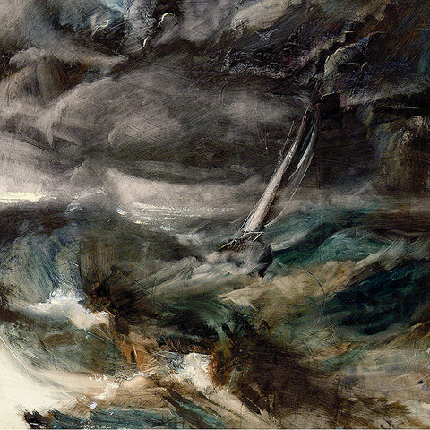 Tempest, yacht, storm, terrifying, fear, faith, grey, moody, mixed media, oil on paper